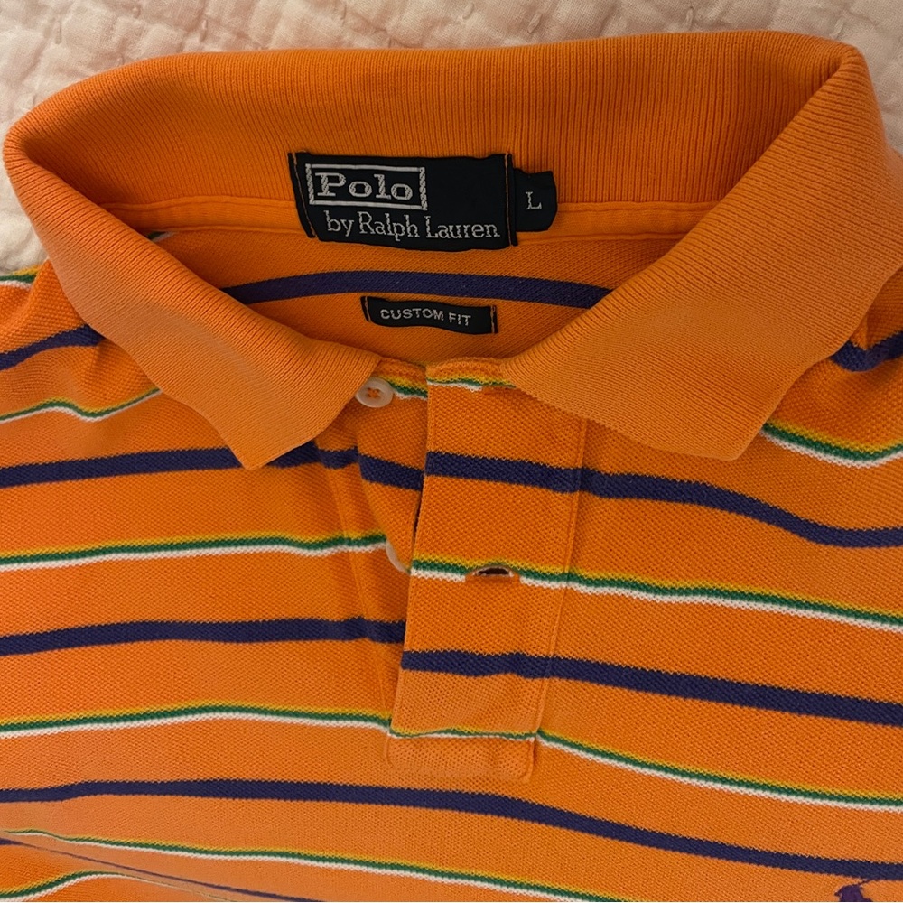 Polo Golf By Ralph Lauren Men's Logo Orange Stripe Shirt Large